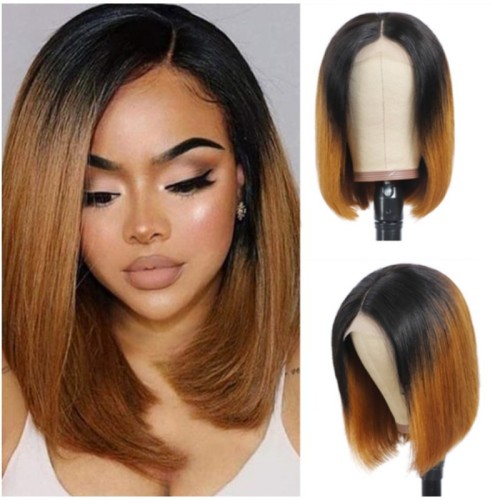 12A Human Hair Bob 1B/30 Color 13*4 Frontal Lace Wig Indian