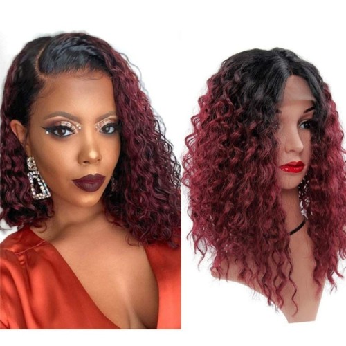 12A Human Hair Water Wave 1B/99j Red 13*4 Frontal Lace Bob