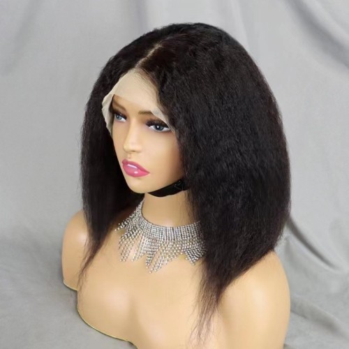 12A Kinky Straight Bob 13*4  Lace Frontal Brazilian Hair wig