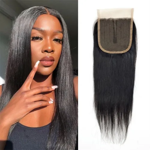 Human Hair 4*4 T Lace Closures Natural Color Straight Hair
