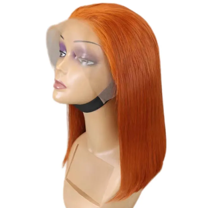 12A Human Hair 350# Orange Lace Bob 13*4 Frontal Wig