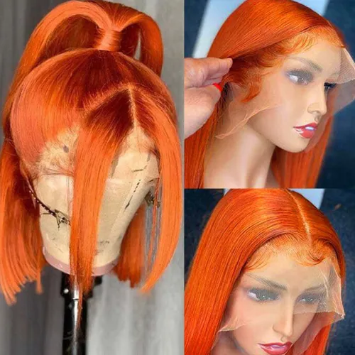 12A Human Hair 350# Orange Lace Bob 13*4 Frontal Wig