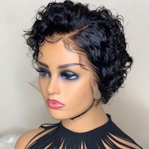 12A Pixie Short Cut Curly Wig 13*4 Frontal Virgin Human Hair