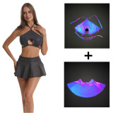 2023 Colorful Reflective Hollow Out Bikini Bra + Shorts + Skirt 3 Piece Sets Women Night Club Sexy Stage Costume Beach Outfits
