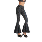 2023 Snakeskin Rainbow Color Reflective Flare Pants Leggings Women Night Club Party Shiny Fishtail Pants Reflect Light In Dark