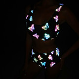 Summer Butterfly Printed Colorful Reflective Bikini 2023 Women Night Club Sexy Bikini Sets Swimsuits Reflect Light In Dark