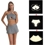 2023 Colorful Reflective Hollow Out Bikini Bra + Shorts + Skirt 3 Piece Sets Women Night Club Sexy Stage Costume Beach Outfits