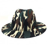 wholesale Fedoras camo fedora hat men panama  top cap unisex hat  Military color fedoras large brim hat church hat party hat