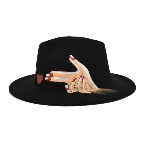 2021 new hand-painted pattern Fedora hat wide brim hat Panama felt hat shallow top fedora hat men and women hats men панама