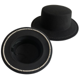 Retail Flat Top Pearl Women's Fedora Black Adult Panama Dame Hat Church Hat Top Hat Women's Fedora Men's шляпа женская
