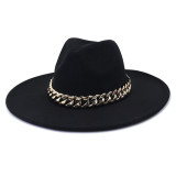 Rose red fedora hat brim 9.5cm wholesale water drop top thick chain accessories stage performance jazz hat top hat кепка мужская