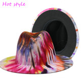Tie deyed  fedoras fashion hat  felt hat for women color mixed jazz hat fedora hat white with pink color fedoras