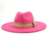 New Color Suede Fedora Winter Hat  10cm Large Eaves Men's and Women's Felt Jazz Deep Purple Suede шляпа женская