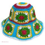 Crochet Floral Pattern Bucket Hat Multi-Color Breathable Wide Brim Bucket Hat Skin-friendly Sunproof Fisherman Cap