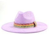 New Color Suede Fedora Winter Hat  10cm Large Eaves Men's and Women's Felt Jazz Deep Purple Suede шляпа женская