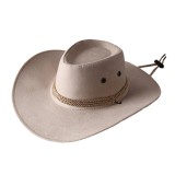 Fashion Wide Brim Western Cowboy Hat with Windproof Rope Vintage Solid Color Jazz Hat All-match for Casual Vacation