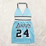 New Women Skirt Sets Basketball Star Number Printing Dress sets Sexy Beach Sleeveless Hanging Neck Club Outfits Two-Piece Sets