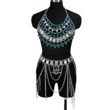 Sword Belt Women's Harness Bra Natural Decorations Body Jewelry Waist Bead Body Chain Bikini Beach Costume Rave Wear Accessories