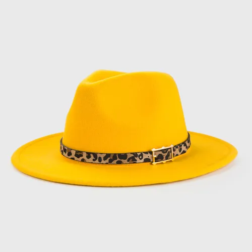Yellow fedora inner leopard print spring new hat Panama felt hat for men and women jazz hat fedora hat шапка женская