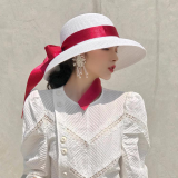 Orange Hat New Women's Sun Hat Folding Beach Hat Big Brim Travel Sunscreen Hepburn Wind Sun Hat Travel Hat 모자
