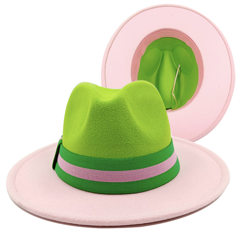 $0.99 Wholesale Fedora New Green Pink Hat Belt Accessories New Panama Men's and Women's Fedoraшляпаженская