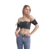 Reflective Rainbow Tank Women Short Sleeve Summer Rave Crop Top Fit Tight Sexy Backless Tees Partywear