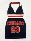 New Women Skirt Sets Basketball Star Number Printing Dress sets Sexy Beach Sleeveless Hanging Neck Club Outfits Two-Piece Sets