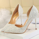 New Designer Women Sequin Cloth High Heels Pumps Wedding Bride Shoes Gold Silver Sexy Stripper Heels Plus Size 41 42 43 BIGTREE