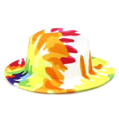 top hat   tie dyed Panama felt hat for women jazz hat church hat top cap british women fedoras hats for men шляпа женская