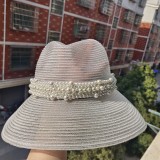 Sun hat pearl silver silk ultra-thin breathable summer women green pink pearl bucket hat sun hat straw hat light fedora hat man