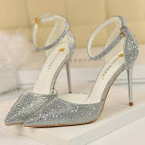 Luxury Women Glitter Crystal 10cm High Heels Sandals Brand Lady Gold Silver Stiletto Heels Pumps Cinderella Bride Shoes BIGTREE