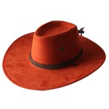 Fashion Wide Brim Western Cowboy Hat with Windproof Rope Vintage Solid Color Jazz Hat All-match for Casual Vacation