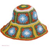 Crochet Floral Pattern Bucket Hat Multi-Color Breathable Wide Brim Bucket Hat Skin-friendly Sunproof Fisherman Cap