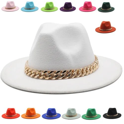 White fedora hats men hats ladies felt jazz square ring buckle accessories Panama fedora hats wholesale шляпаженская
