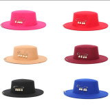 fedora hat new copper ring big needle flat top autumn and winter men's and women's pearl fedora hat Panama 2021