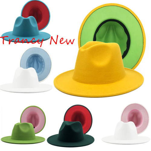 lime green with yellow fedoras  fashion hat  felt hat for women color mixed jazz hat fedora hat white with pink color fedoras