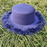 Purple fedora hat terry Korean version Chaoyu big brim hat wide brim man hat autumn and winter vintage wild hat men and women