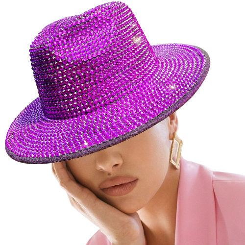 Purple Rhinestone fedora Jazz Top Panama New Felt Hat Men's Jazz Hat Party Performance Hat Women's Soft Autumn Winter