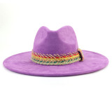 New Color Suede Fedora Winter Hat  10cm Large Eaves Men's and Women's Felt Jazz Deep Purple Suede шляпа женская