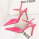 2023 Summer Elegant Women 9.5cm Stripper High Heels Wedding Sandals Pointed Toe Rose Green Sandals Party Prom Shoes Plus Size