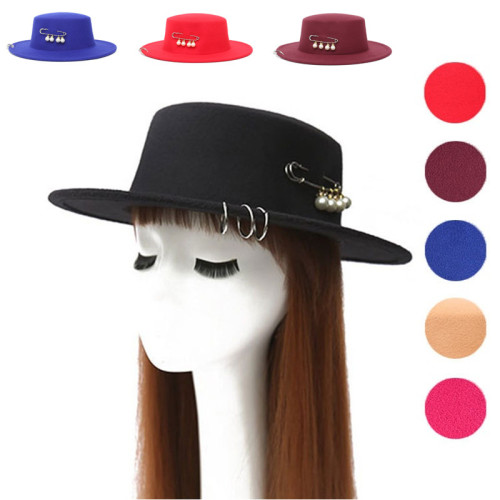 fedora hat new copper ring big needle flat top autumn and winter men's and women's pearl fedora hat Panama 2021
