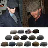 European and American octagonal hats autumn and winter warm woolen plus size newsboy caps big head caps for men and women