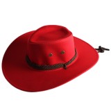 Fashion Wide Brim Western Cowboy Hat with Windproof Rope Vintage Solid Color Jazz Hat All-match for Casual Vacation