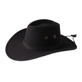 Fashion Wide Brim Western Cowboy Hat with Windproof Rope Vintage Solid Color Jazz Hat All-match for Casual Vacation