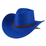 Fashion Wide Brim Western Cowboy Hat with Windproof Rope Vintage Solid Color Jazz Hat All-match for Casual Vacation