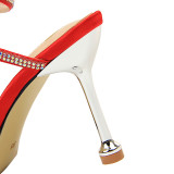 2023 Summer Luxury Women 8cm Thin High Heels Nightclub Sandals Green Red Stiletto Heels Glitter Crystal Roman Sandal Prom Shoes