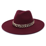 Rose red fedora hat brim 9.5cm wholesale water drop top thick chain accessories stage performance jazz hat top hat кепка мужская