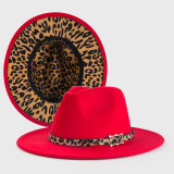Yellow fedora inner leopard print spring new hat Panama felt hat for men and women jazz hat fedora hat шапка женская