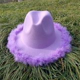 Purple fedora hat terry Korean version Chaoyu big brim hat wide brim man hat autumn and winter vintage wild hat men and women