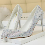 Luxury Women Glitter Crystal 10cm High Heels Sandals Brand Lady Gold Silver Stiletto Heels Pumps Cinderella Bride Shoes BIGTREE